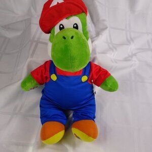 Build A Bear-Nintendo Green 17” Yoshi Plush With Super Mario's Outfit and Hat.